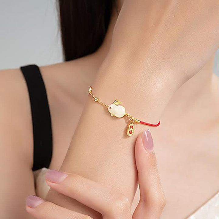 Bracelet en chaîne rouge en jade blanc et pierres de Buddha Stones Année du lapin