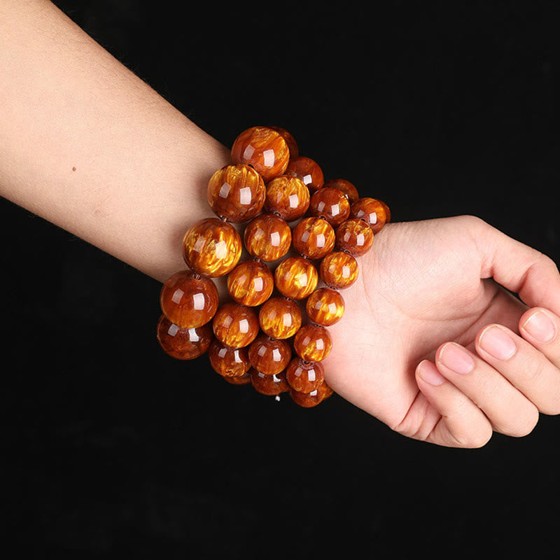 Bracelet Mala positif de réussite en saule de mer doré Buddha Stones