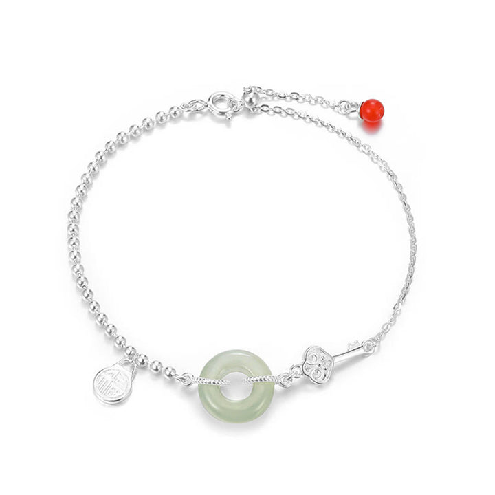Bracelet chaîne porte-bonheur en argent sterling 925 avec boucle de paix en jade Hetian et Buddha Stones