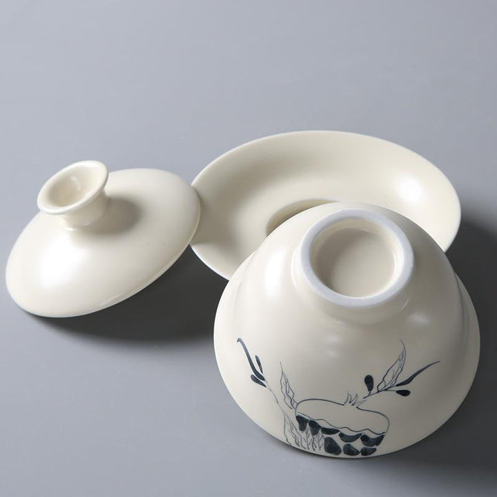 Buddha Stones peintes à la main Grenade Hibiscus Pin Lotus Céramique Gaiwan Sancai Tasse à thé Kung Fu Tasse à thé et soucoupe avec couvercle