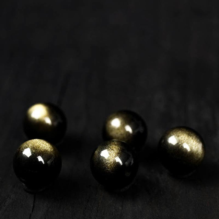 Buddha Stones pour vivre un renversement de fortune Bracelet de protection en obsidienne arc-en-ciel et or brillant