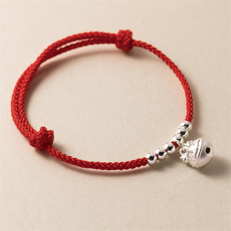 Bracelet tressé rouge sculpté à la main en argent sterling 925 de Buddha Stones Année du Dragon