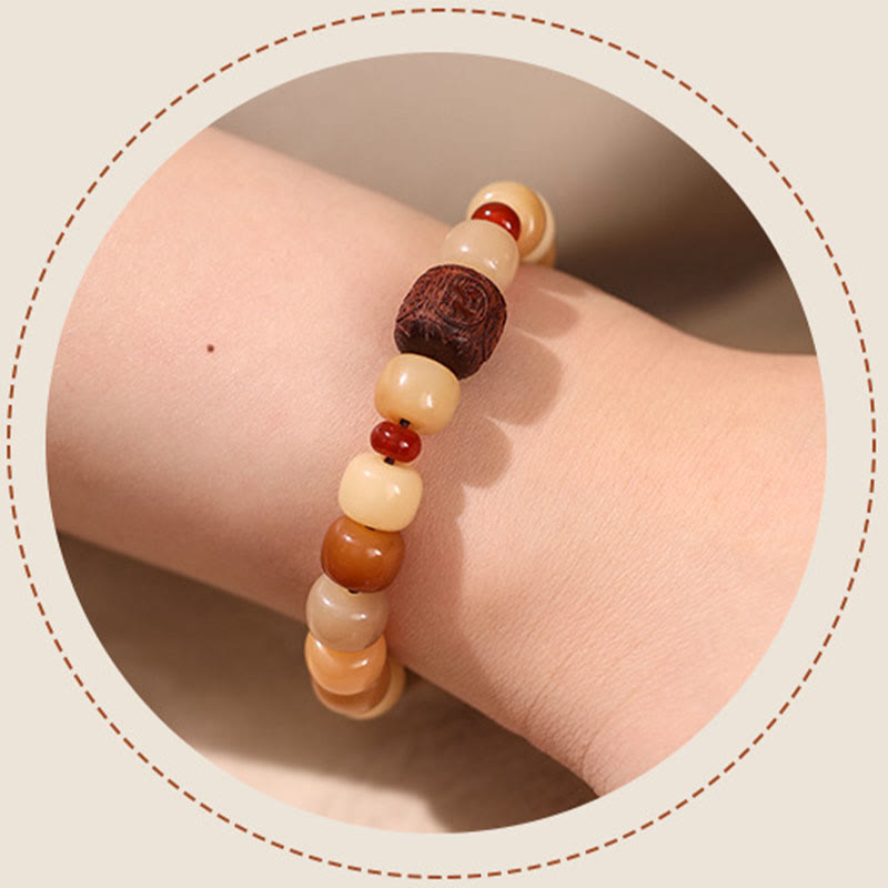 Buddha Stones Graine de Bodhi Naturelle Le Seigneur de la Forêt des Cadavres Bracelet de Sagesse Om Mani Padme Hum