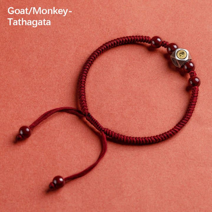 Bracelet Buddha Stones de Bouddha et Signes du Zodiaque Chinois Natal Bouddha Cinabre - Chèvre/Singe-Tathagata - Rouge (tour de poignet 14-18 cm) - image 19