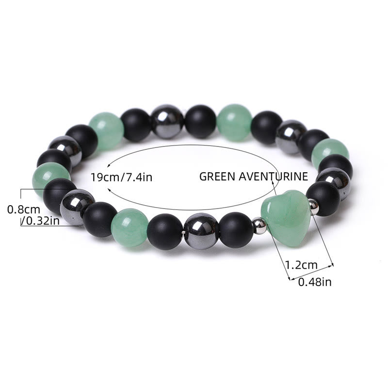 Bracelet de protection en forme de cœur Buddha Stones pierre d'onyx noir et œil de tigre en cristal