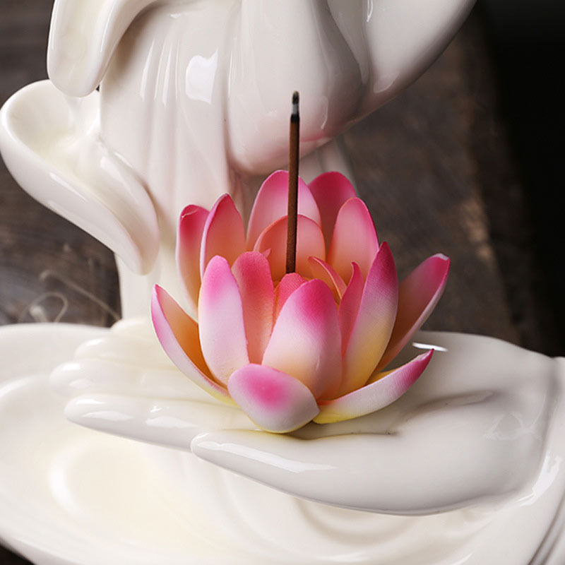 Pierres de Bouddha Brûleur d'encens tibétain avec bénédiction du lotus