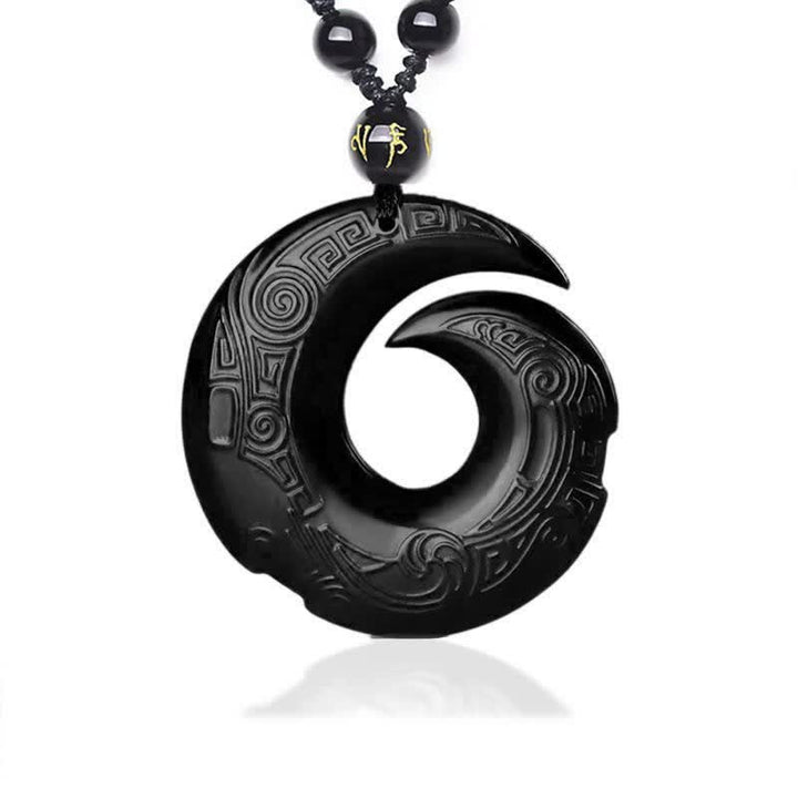 Collier pendentif en obsidienne noire naturelle et obsidienne glacée avec Buddha Stones