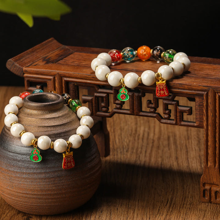 Buddha Stones Encens tibétain Cendres Porcelaine Lumineuse Fluorescente Perle de Verre Liuli Gourde Pièce de Cuivre Charm Bracelet de Paix