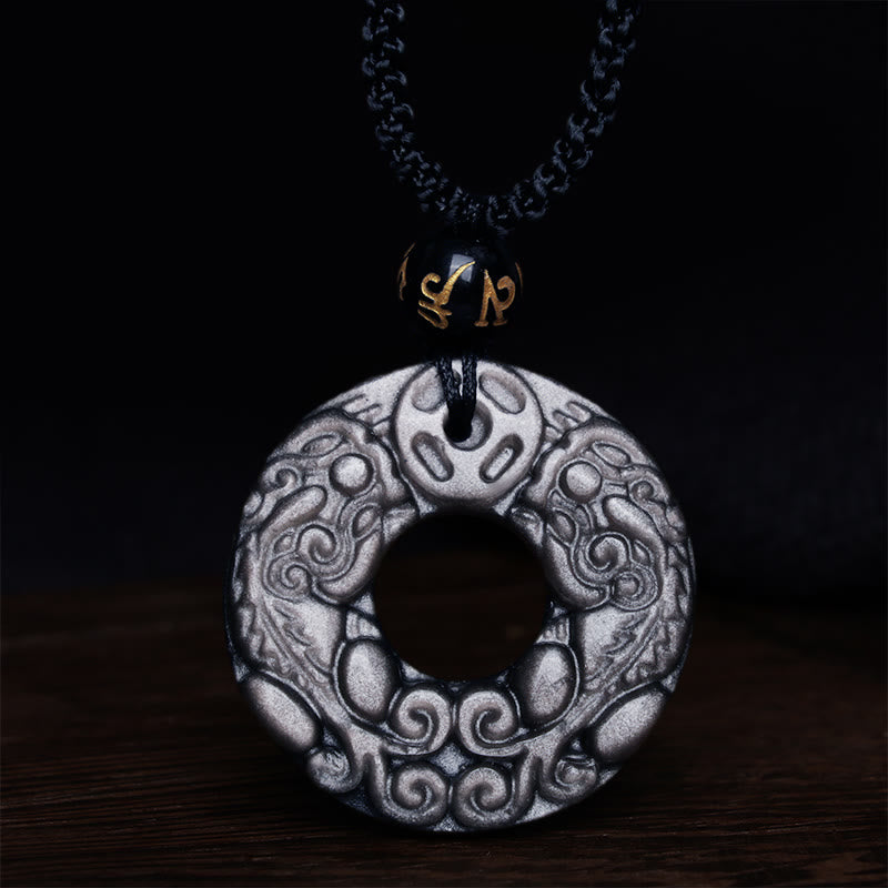 Buddha Stones en obsidienne argentée naturelle et double pièce de cuivre PiXiu avec boucle de paix et protection - image 6