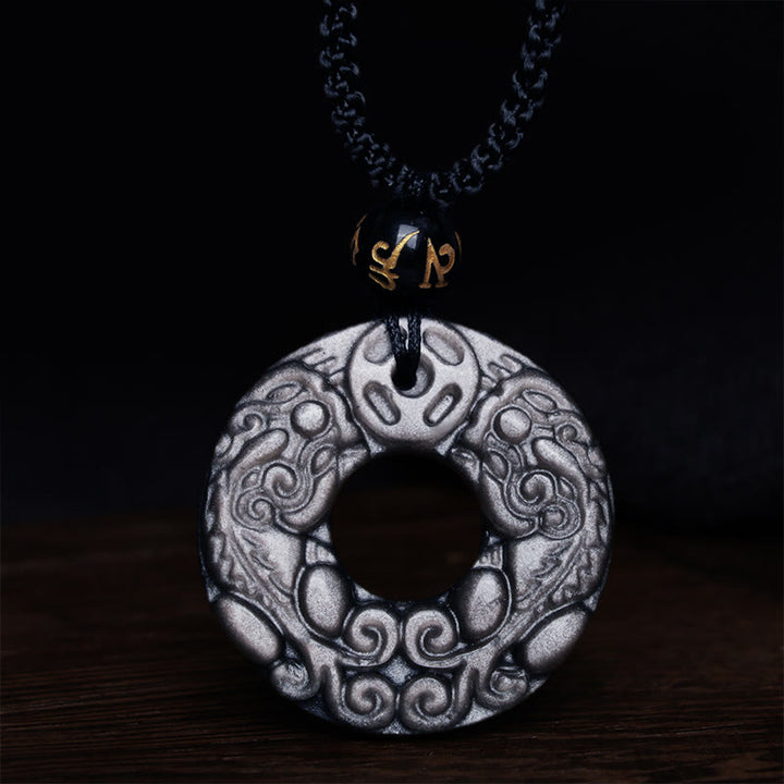 Buddha Stones en obsidienne argentée naturelle et double pièce de cuivre PiXiu avec boucle de paix et protection - image 6