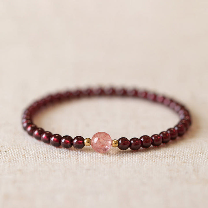Bracelet calme en quartz fraise et grenat naturel de Buddha Stones - Un Quartz et Grenat Fraise - 18 cm - image 0
