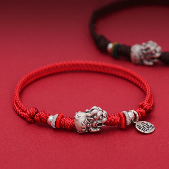 Bracelet tressé fait main en argent sterling 925 avec Buddha Stones et personnage PiXiu Fu