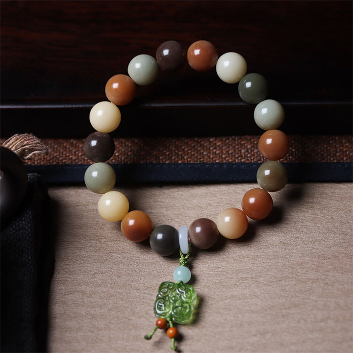 Bracelet de paix en verre Liuli avec perles de Bodhi en dégradé multicolore naturel et Buddha Stones