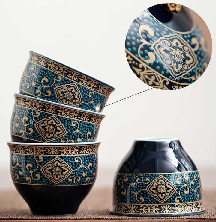 Service à thé chinois Gongfu en Buddha Stones avec théière en céramique et sac cadeau portable
