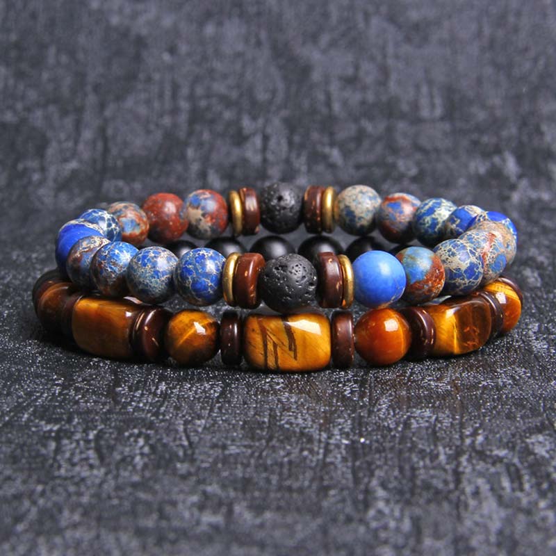 Bracelet de perles œil de tigre en cristal de guérison en Buddha Stones 2 pièces