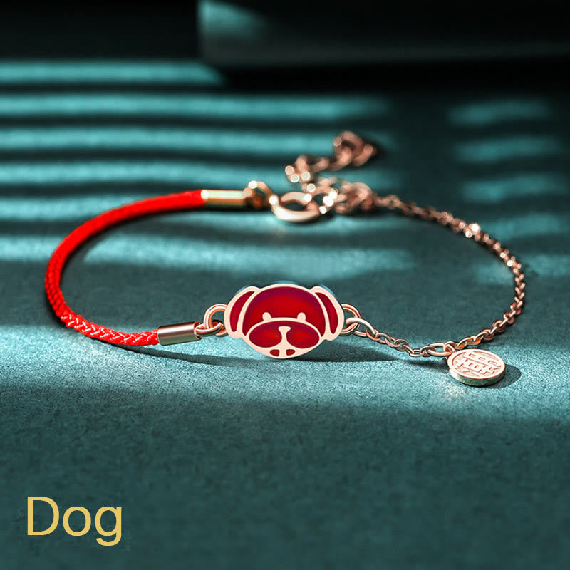 Bracelet chaîne en fil rouge Buddha Stones en argent sterling 925 changeant de couleur, signe du zodiaque chinois, protection de la chance