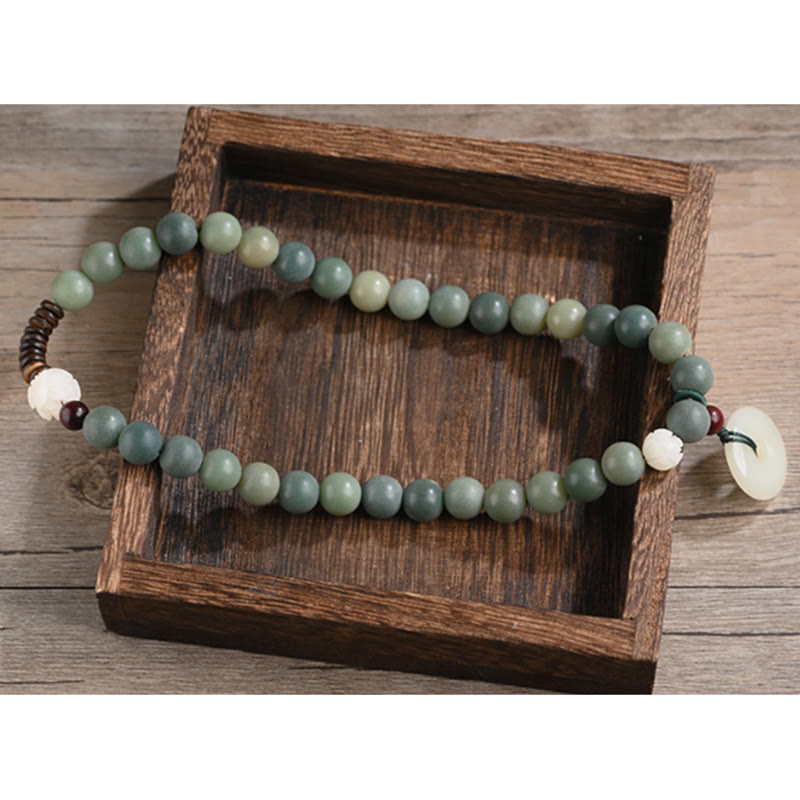 Bracelet double tour en jade et pierre de Buddha Stones avec boucle de paix et sagesse