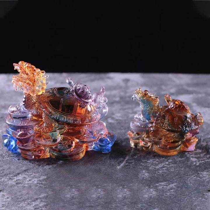Buddha Stones Feng Shui Dragon Tortue Pièces de monnaie en cristal Liuli fait à la main Pièce d'art porte-bonheur Décoration de bureau à domicile