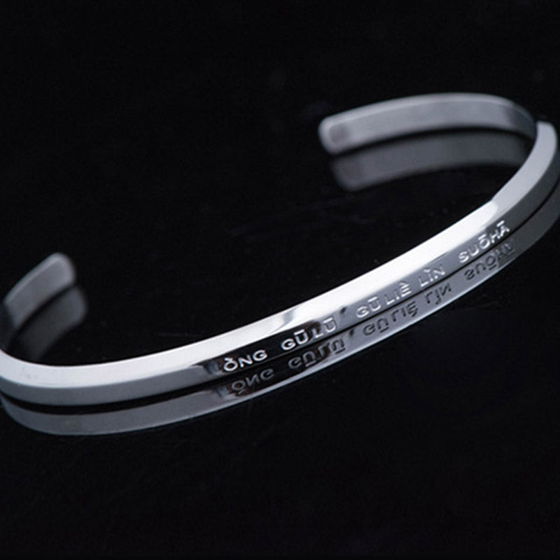 Bracelet de protection et de bénédiction en acier titane gravé avec six mots vrais de Buddha Stones