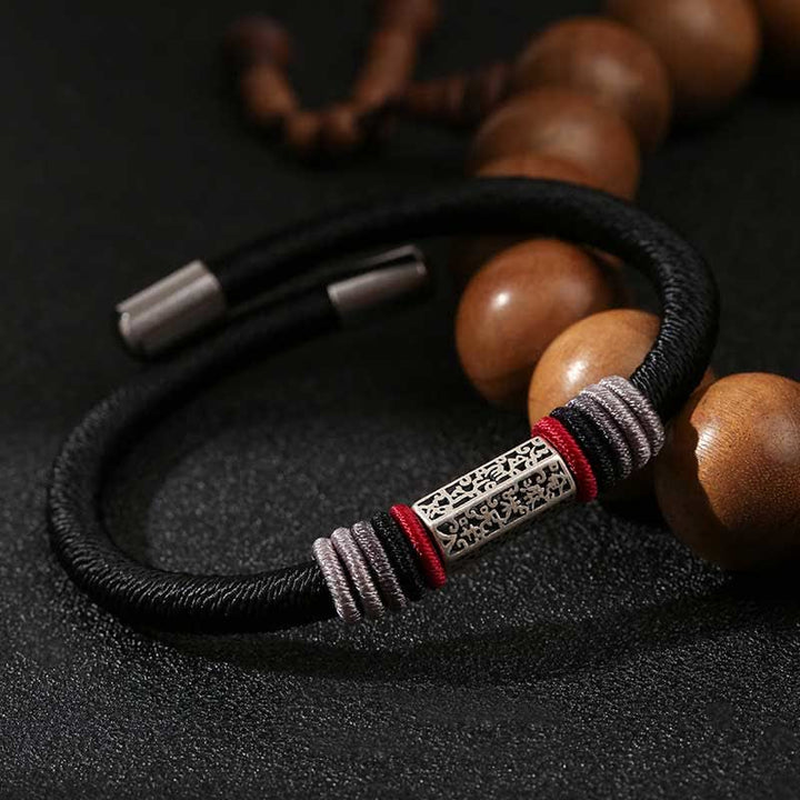 Bracelet en argent sterling 925 Buddha Stones et symbole de la paix Om Mani Padme Hum - Noir (Taille du bracelet : 21 cm) - image 10