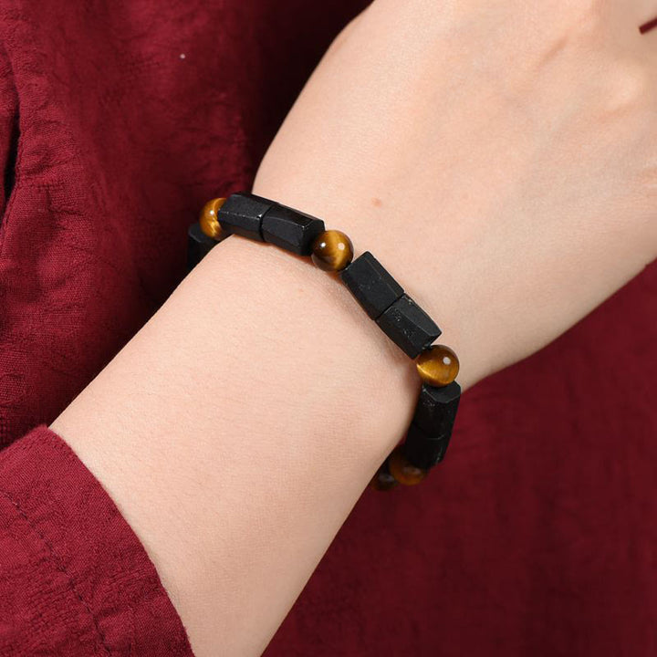 Bracelet positif en tourmaline noire naturelle œil de tigre Buddha Stones