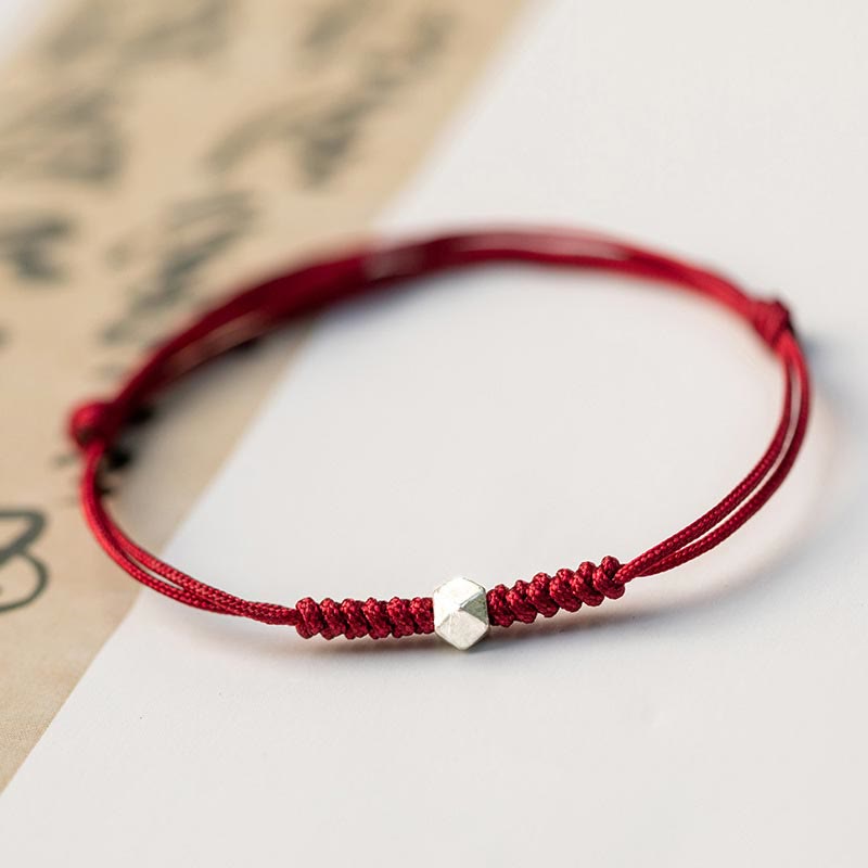 Bracelet en argent sterling 925 avec perle porte-bonheur et cordon fin tressé rouge, orné de Buddha Stones. - image 1