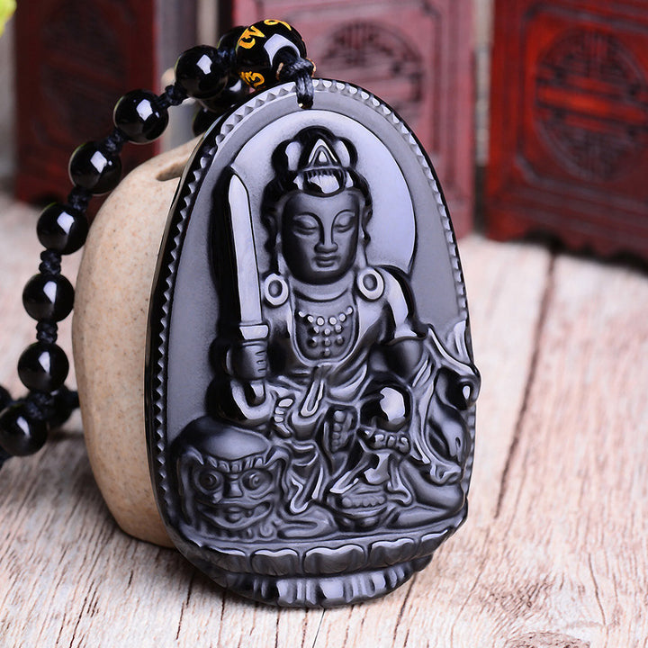 Collier pendentif amulette de protection Bouddha en obsidienne avec Buddha Stones et zodiaque chinois - image 3