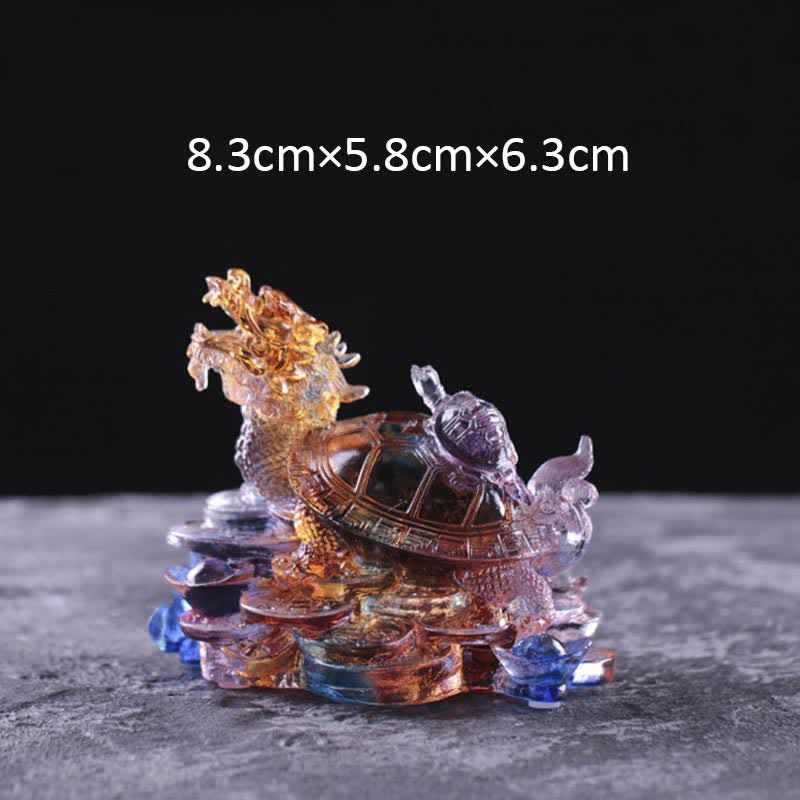 Buddha Stones Feng Shui Dragon Tortue Pièces de monnaie en cristal Liuli fait à la main Pièce d'art porte-bonheur Décoration de bureau à domicile - Coloré - Petit - image 3