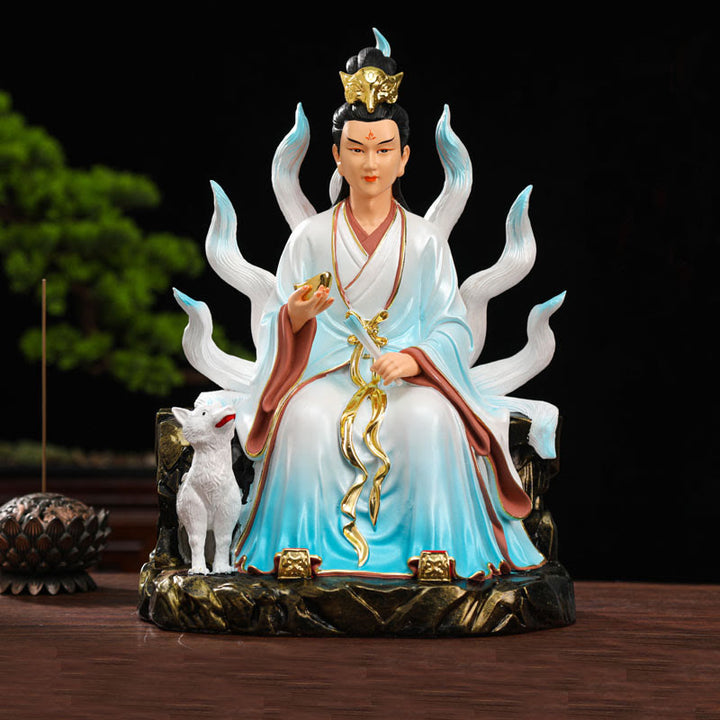 Buddha Stones Renard à neuf queues Fée Chance Protection Résine Décoration de la maison - Renard à neuf queues mâle bleu - image 1