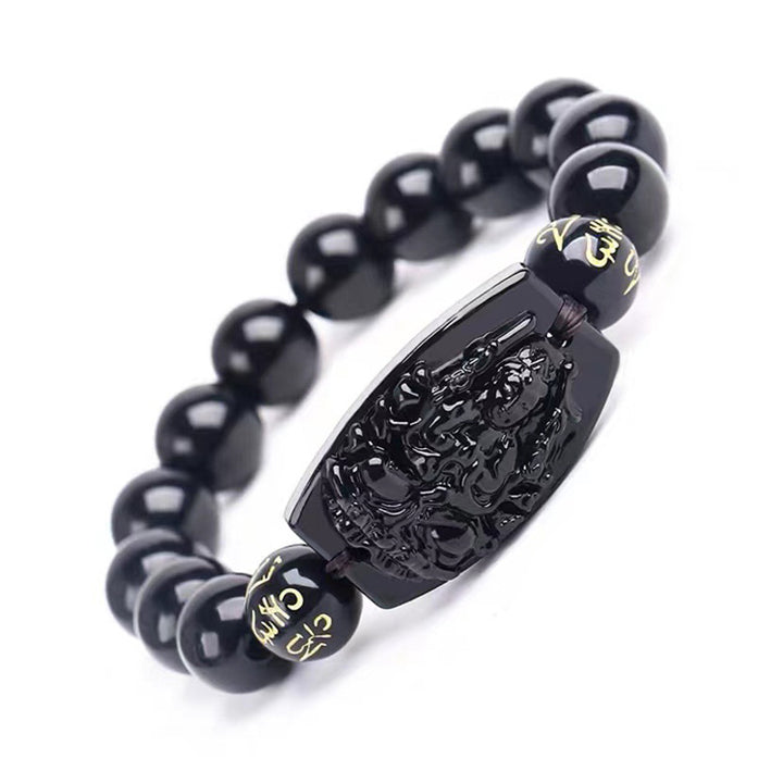Bracelet de protection en obsidienne avec Buddha Stones et signe du zodiaque chinois