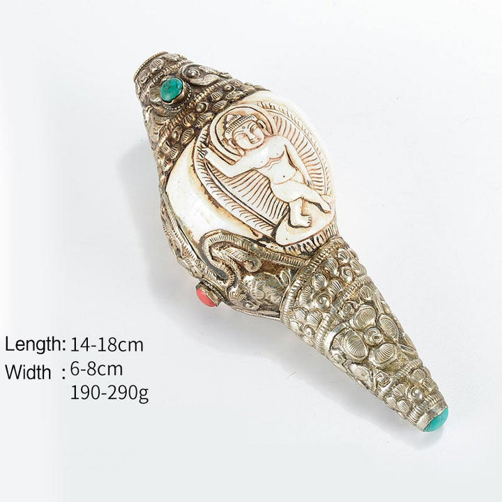 Coquillage de Bouddha Shankha gravé à la main tibétain, décoration positive de richesse - Bouddha Sakyamuni - image 17
