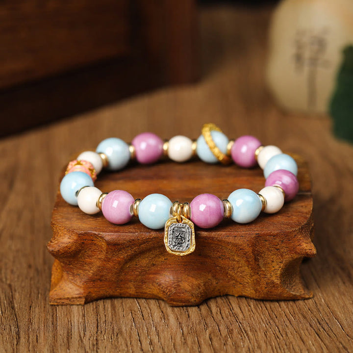 Buddha Stones Tibétain Zakiram Déesse de la Richesse Lapin Tête de Lion Charme Liuli Verre Encens Cendres Perle de Porcelaine Bracelet de Protection