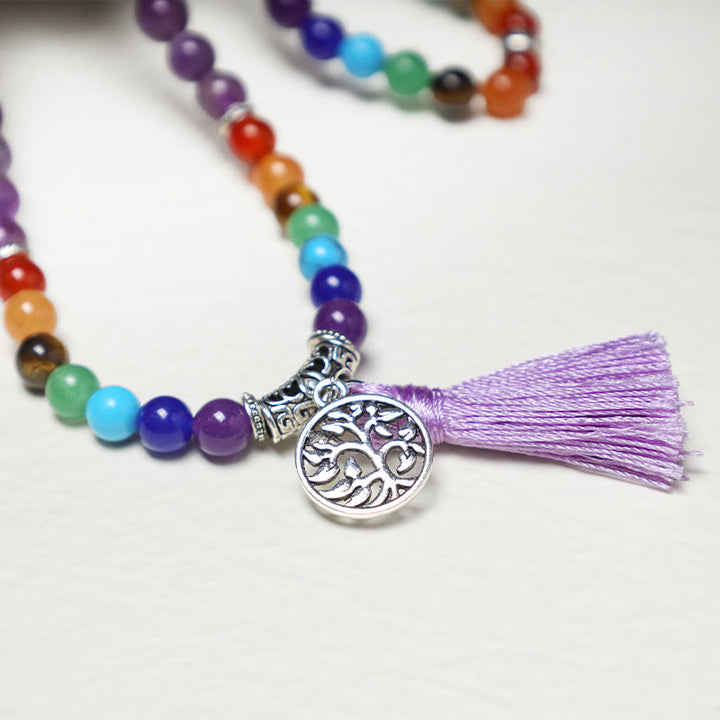 Collier et bracelet multicouches en perles de prière Mala en cristal de guérison et Buddha Stones 108