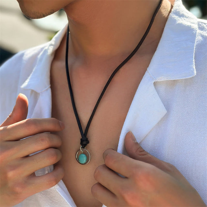 Collier pendentif en pierre turquoise ronde de Buddha Stones