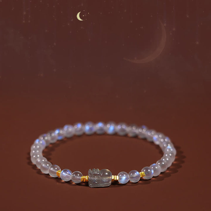 Bracelet de guérison PiXiu en pierre de lune naturelle en argent sterling 925 plaqué or avec Buddha Stones