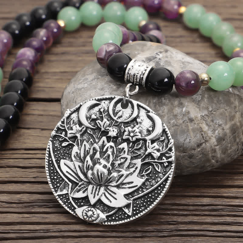 Bracelet de méditation Lotus en aventurine verte et améthyste avec 108 perles de Mala Buddha Stones - image 3