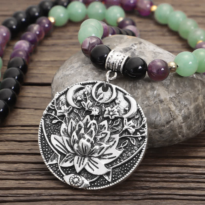 Bracelet de méditation Lotus en aventurine verte et améthyste avec 108 perles de Mala Buddha Stones - image 3