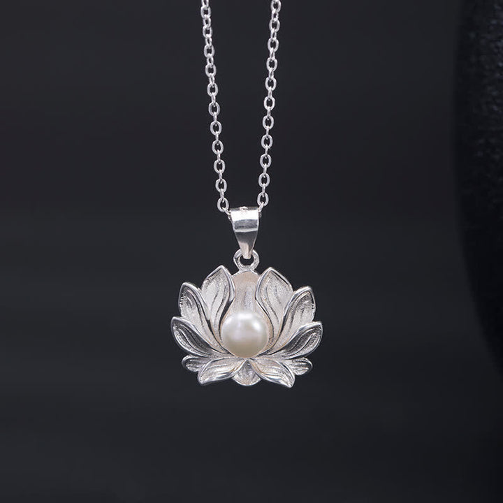 Buddha Stones Argent Sterling 925 Collier Fleur de Lotus Perle Richesse Pendentif - image 3