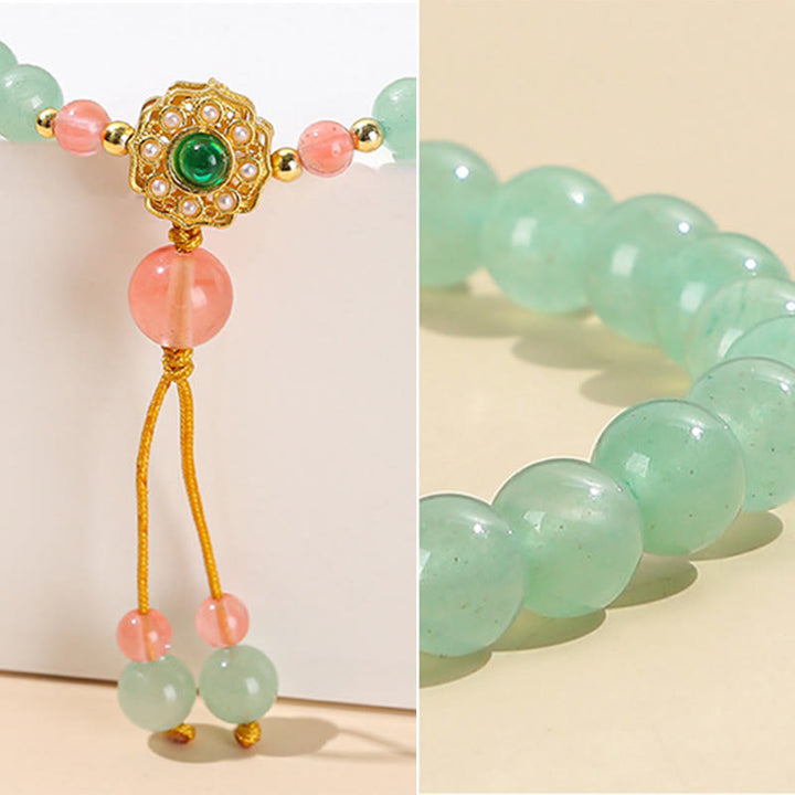 Buddha Stones Bracelet de perles de chance en Aventurine Verte