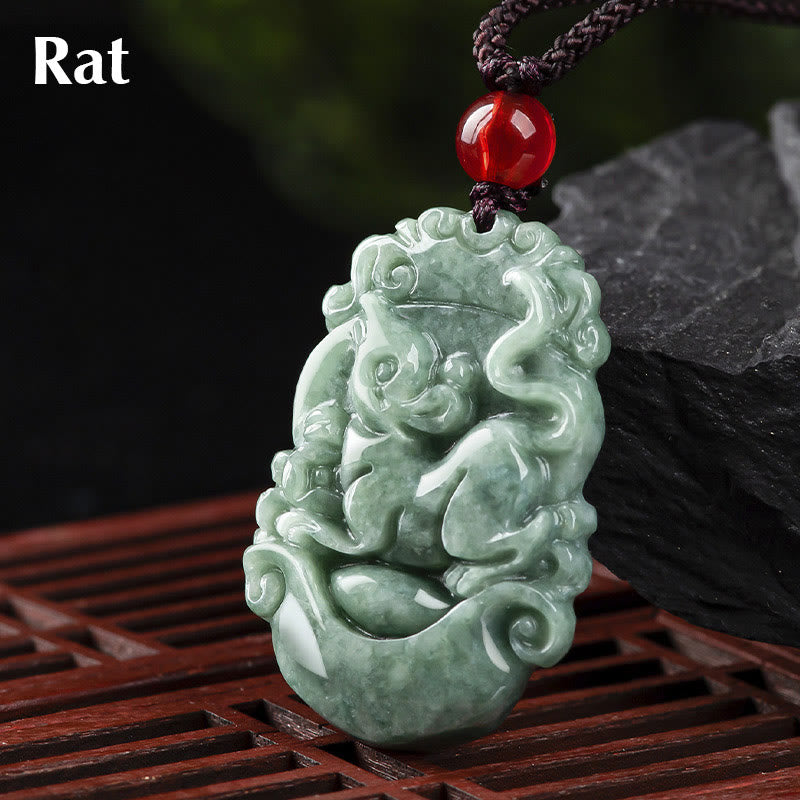 Buddha Stones pendentif de prospérité en jade naturel avec 12 signes du zodiaque chinois - Rat - image 6