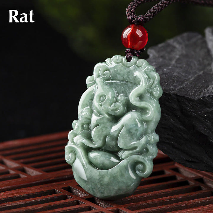 Buddha Stones pendentif de prospérité en jade naturel avec 12 signes du zodiaque chinois - Rat - image 6