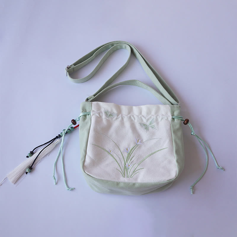 Sac à main en toile brodé à la main avec Buddha Stones et fleurs