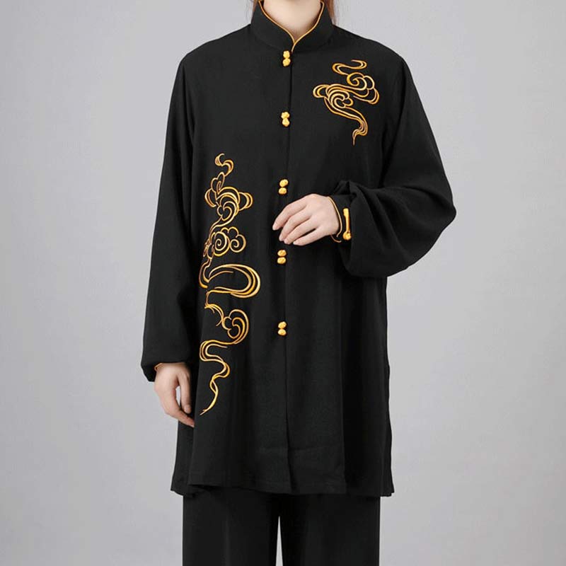 Ensemble de vêtements unisexe avec broderie de Buddha Stones et nuages de bon augure, méditation, prière, spirituel, zen, tai-chi, qigong