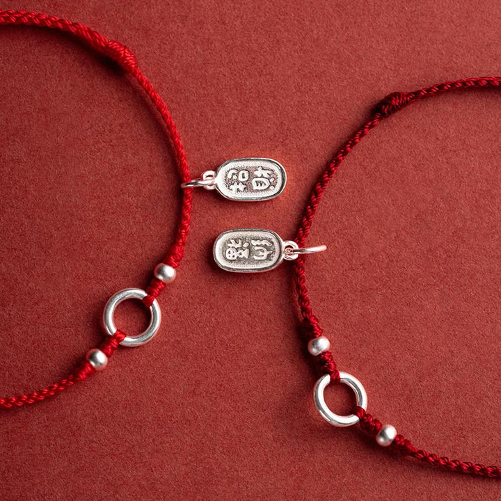 Bracelet en argent sterling 925 avec Buddha Stones et cordon rouge porte-bonheur, paix, joie, lotus, paix