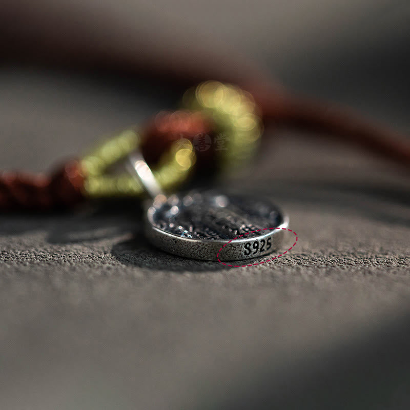 Bracelet tressé en argent sterling 925 fait à la main avec Buddha Stones, protection des cinq directions, dieux de la richesse, de la chance