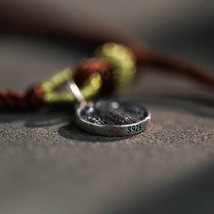 Bracelet tressé en argent sterling 925 fait à la main avec Buddha Stones, protection des cinq directions, dieux de la richesse, de la chance