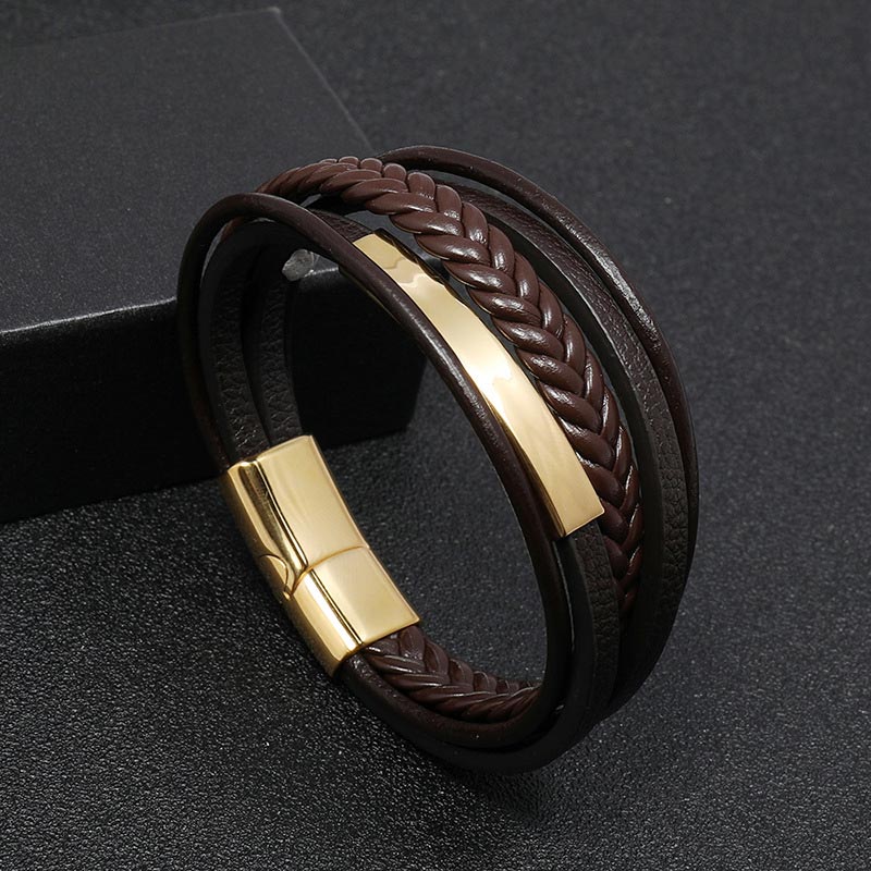 Bracelet porte-bonheur en cuir et acier titane au design simple Buddha Stones