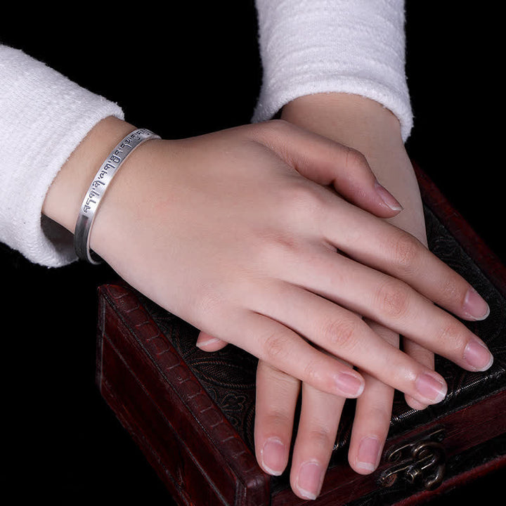 Bracelet de protection en argent sterling 999 avec six mots vrais et sutra du cœur de Buddha Stones