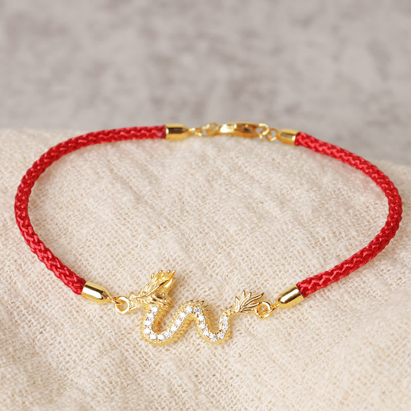Bracelet en argent sterling 925 Buddha Stones Année du Dragon Bracelet porte-bonheur en corde rouge