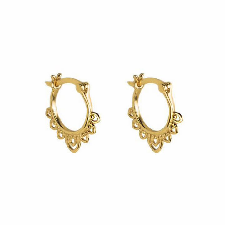 Boucles d'oreilles créoles porte-bonheur à motif de fleur de lotus ronde